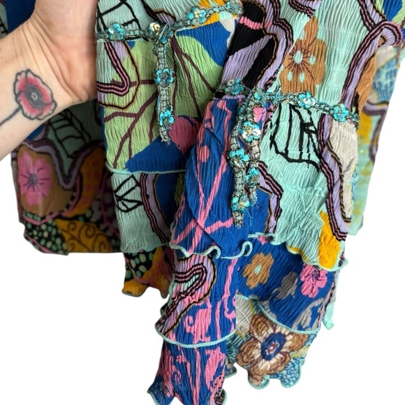 Art To Wear Rouched Long sleeve Button Front Alberto Makali Floral Blouse Size S - Picture 6 of 10